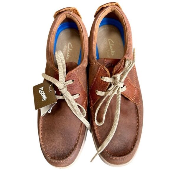 Clarks Brown Leather Boat Shoes with Moccasin Toe - Picture 3 of 6